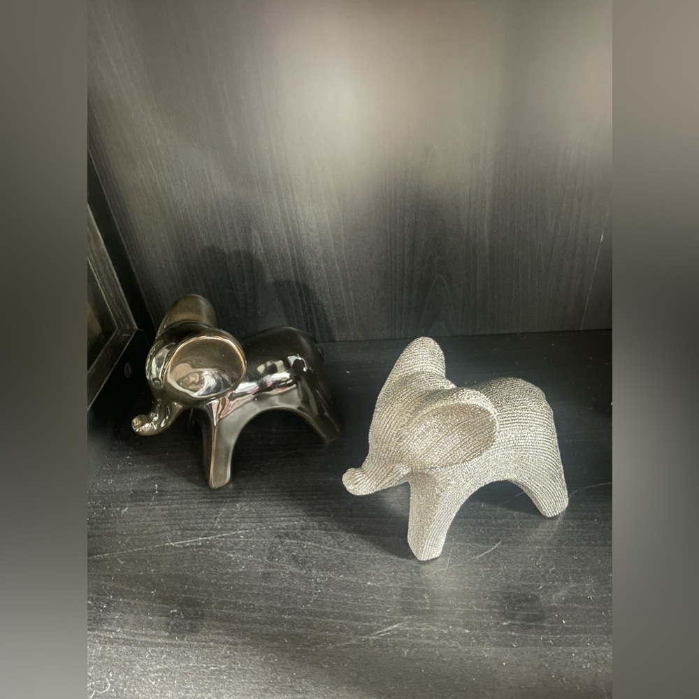 Modern Elephant Black and Silver Ceramic with electroplated glaze